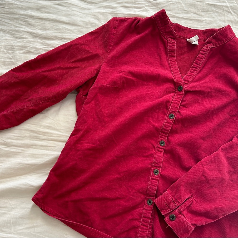 Red Corduroy Button Down Shacket - image 4